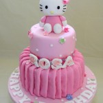 Bespoke Designer Celebration Cakes Pink Kitty two tier cake pleated