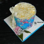 Bespoke Designer Celebration Cakes Birthday cake with edible image cherry blossoms gum paste swirls