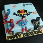 Heroes belgian chocolate cake Batman Superman Captain America Spiderman 5th birthday cake