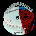 Bespoke Designer Celebration Cakes 5th birthday chocolate cake spiderman and frozen theme with name topper