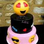 Bespoke Designer Celebration Cakes girly three tier emoji cake