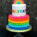 Rainbow Trolls themed birthday cake celebration