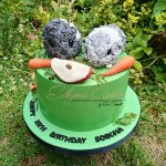 Guinea Pigs birthday cake with sugar fruit and vegetables
