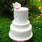 Luxury Wedding Cakes Eva Cockrell Cake Design White and pink wedding cake with edible lace