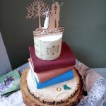 Luxury Wedding Cakes Eva Cockrell Cake Design Lord of the Rings themed wedding cake with trilogy books Leaf of Lorien The Ring and white tree of Gondor
