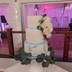 Luxury Wedding Cakes Eva Cockrell Cake Design Floating 3 tier wedding cake with fresh florals and artificial eucalyptus in Brampton Grange