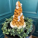 Croquembouche with white silk flowers
