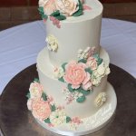 Japanese 2 tier wedding cake with piped butter cream flowers at Whittlebury Hall